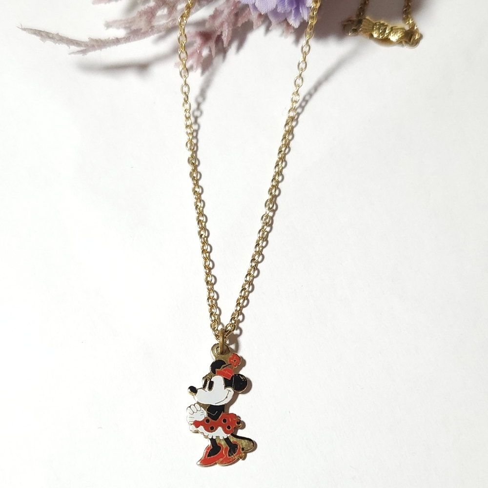 Vintage Walt Disney Productions Minnie Mouse Gold Tone Pendant Necklace